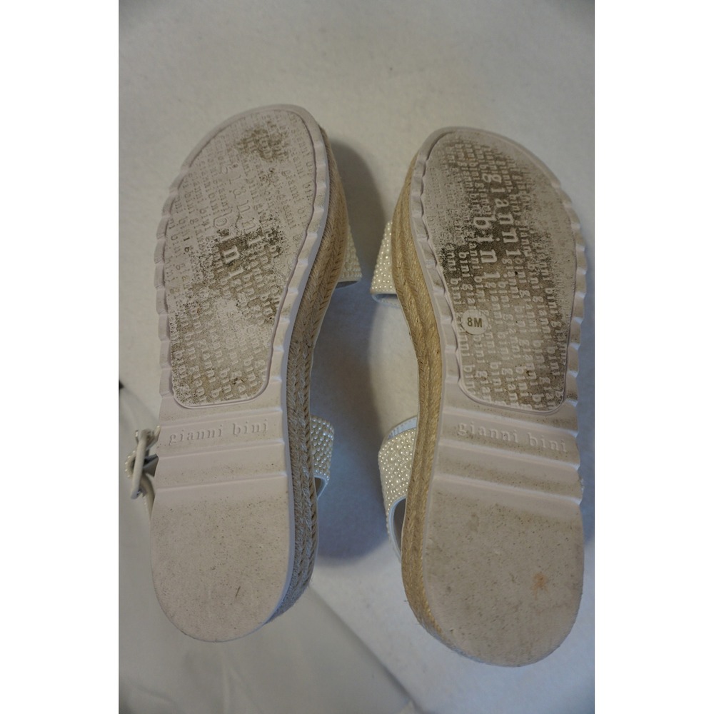 Gianni Bini White Pearl Platform Espadrille Sandals Womens 8M Ankle Strap Buckle - Picture 6 of 6